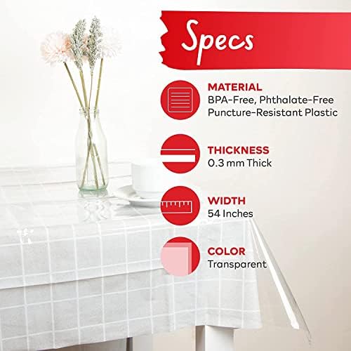 Xfasten מגן על כיסוי שולחן פלסטיק ברור | כיסוי פלסטיק מרובע אטום לשמן לשולחן | 54x54 מפת שולחן מרובעת | שולחן אוכל כיסוי